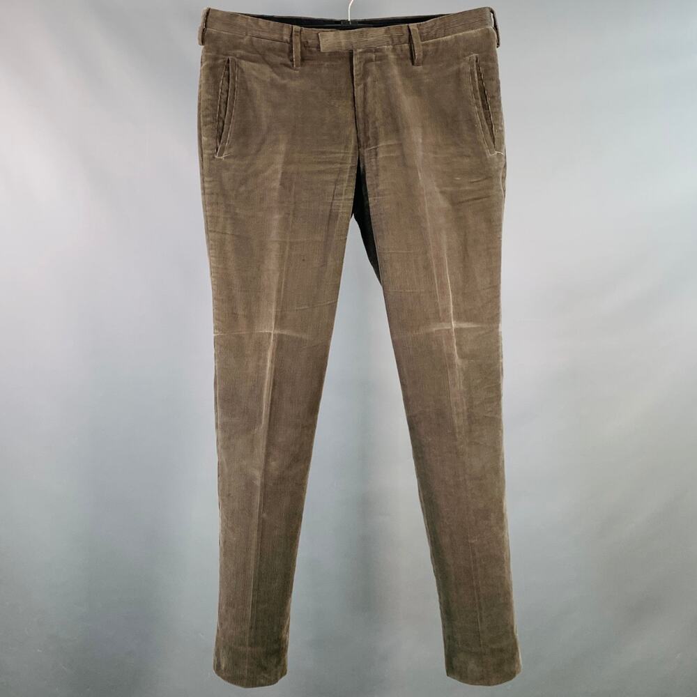 PRINGLE Size 32 Taupe Corduroy Cotton Pleated Casual Pants